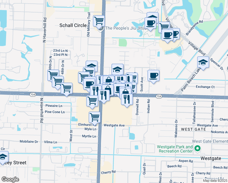 map of restaurants, bars, coffee shops, grocery stores, and more near 4353 Okeechobee Boulevard in West Palm Beach