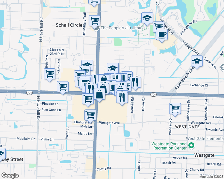 map of restaurants, bars, coffee shops, grocery stores, and more near 4353 Okeechobee Boulevard in West Palm Beach