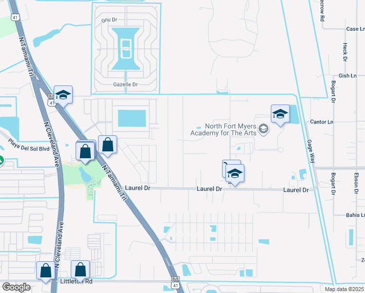 map of restaurants, bars, coffee shops, grocery stores, and more near 2821 North 2nd Street in North Fort Myers