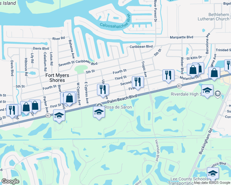 map of restaurants, bars, coffee shops, grocery stores, and more near 13326 First Street in Fort Myers
