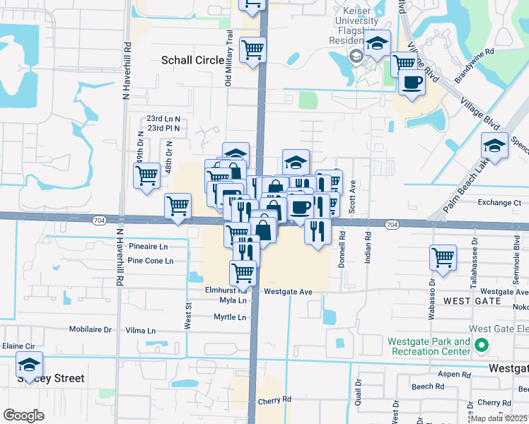 map of restaurants, bars, coffee shops, grocery stores, and more near 2024 North Military Trail in West Palm Beach