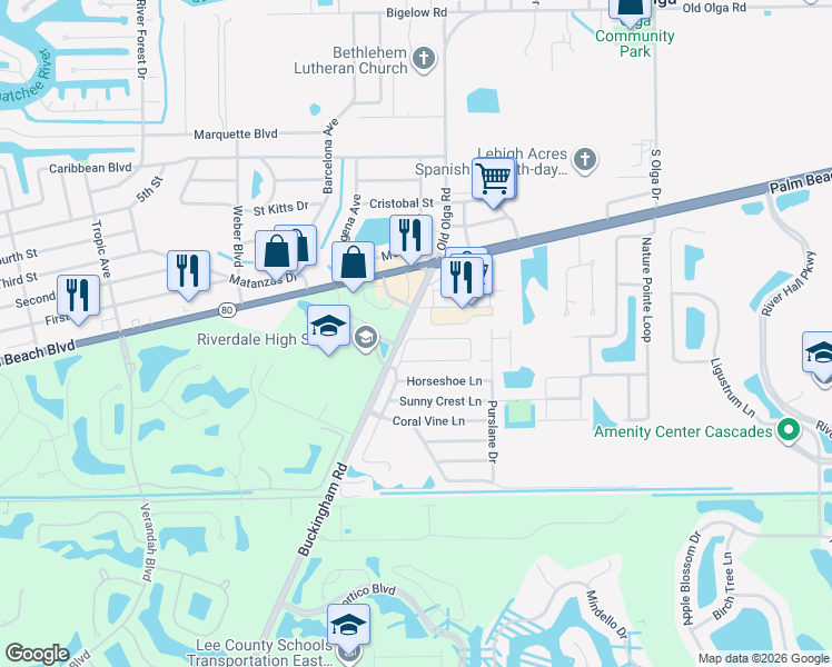 map of restaurants, bars, coffee shops, grocery stores, and more near 15567 Spring Line Lane in Fort Myers
