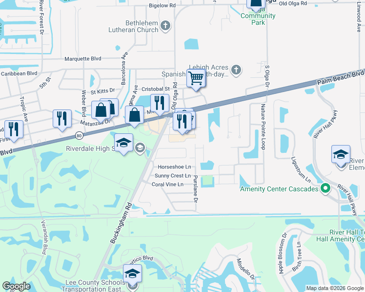 map of restaurants, bars, coffee shops, grocery stores, and more near 15609 Spring Line Lane in Fort Myers