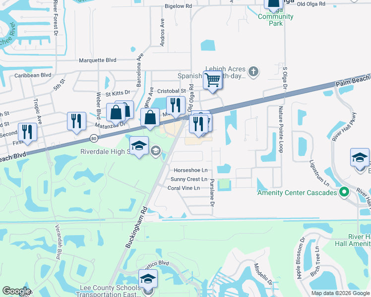 map of restaurants, bars, coffee shops, grocery stores, and more near 15567 Spring Line Lane in Fort Myers