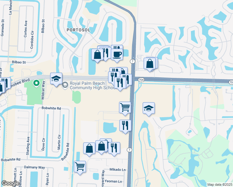 map of restaurants, bars, coffee shops, grocery stores, and more near 10286 Fox Trail Road South in West Palm Beach