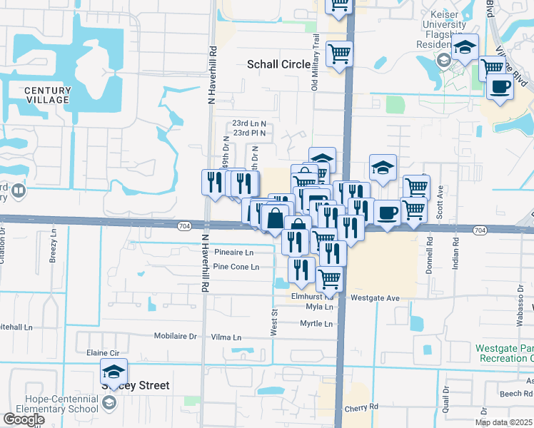 map of restaurants, bars, coffee shops, grocery stores, and more near 4833 Okeechobee Boulevard in West Palm Beach