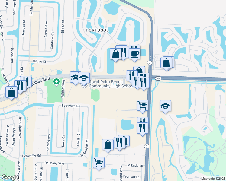 map of restaurants, bars, coffee shops, grocery stores, and more near 10354 Fox Trail Road South in West Palm Beach