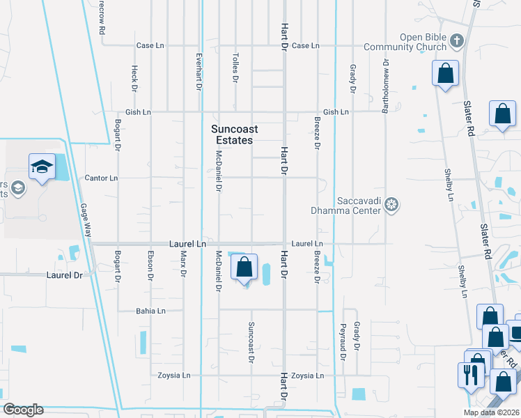 map of restaurants, bars, coffee shops, grocery stores, and more near 7847 Suncoast Drive in North Fort Myers