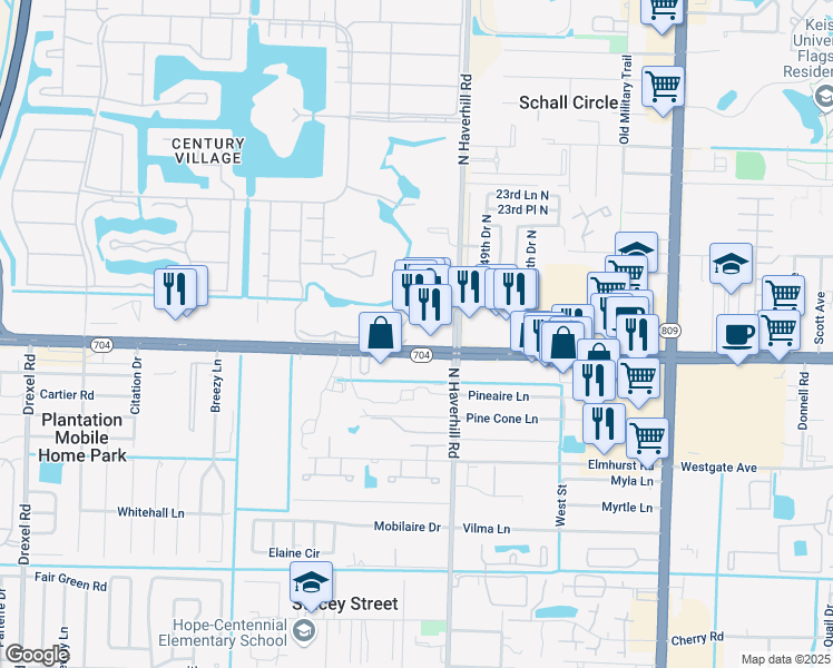 map of restaurants, bars, coffee shops, grocery stores, and more near 5061 Okeechobee Boulevard in West Palm Beach