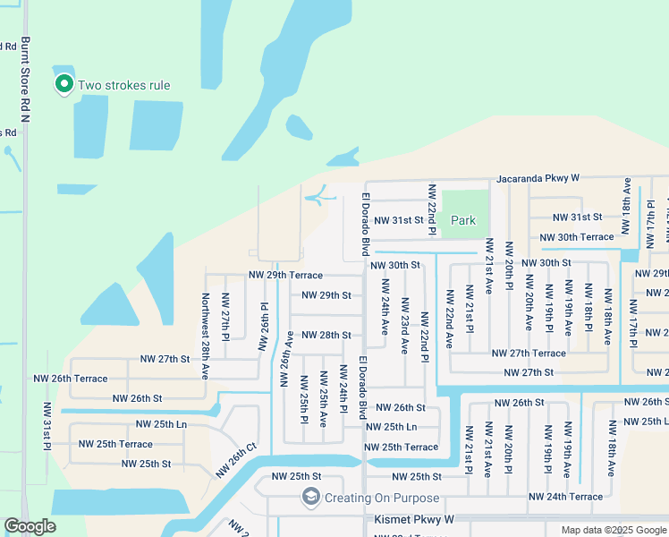 map of restaurants, bars, coffee shops, grocery stores, and more near 2419 Northwest 29th Terrace in Cape Coral