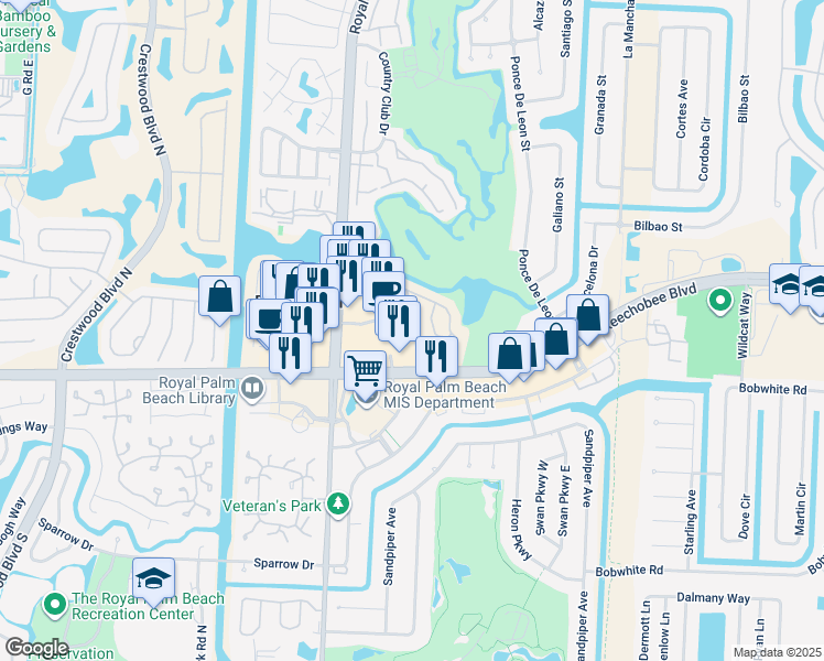 map of restaurants, bars, coffee shops, grocery stores, and more near 1804 Lakeview Drive West in Royal Palm Beach