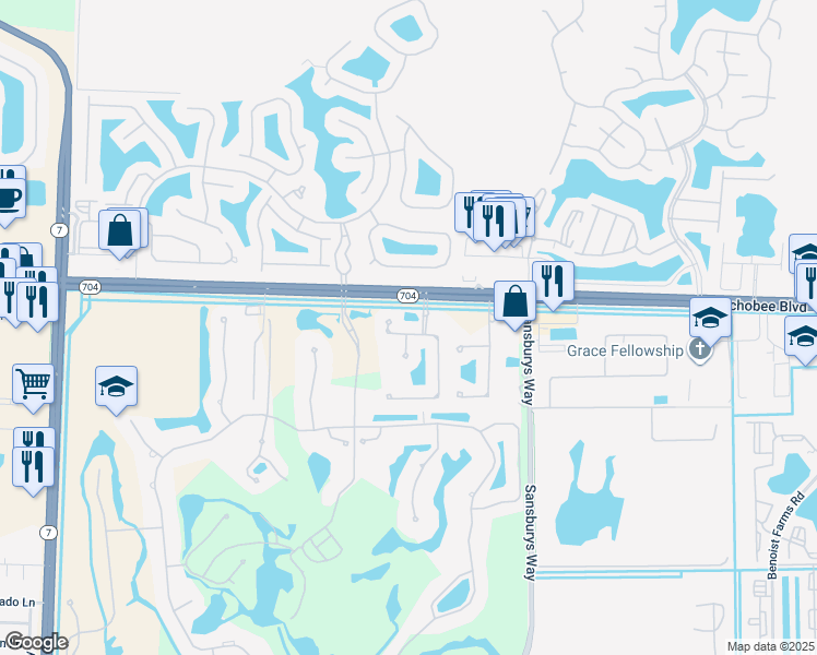 map of restaurants, bars, coffee shops, grocery stores, and more near 9285 Nugent Trail in Royal Palm Beach