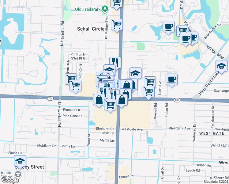 map of restaurants, bars, coffee shops, grocery stores, and more near 2077 North Military Trail in West Palm Beach