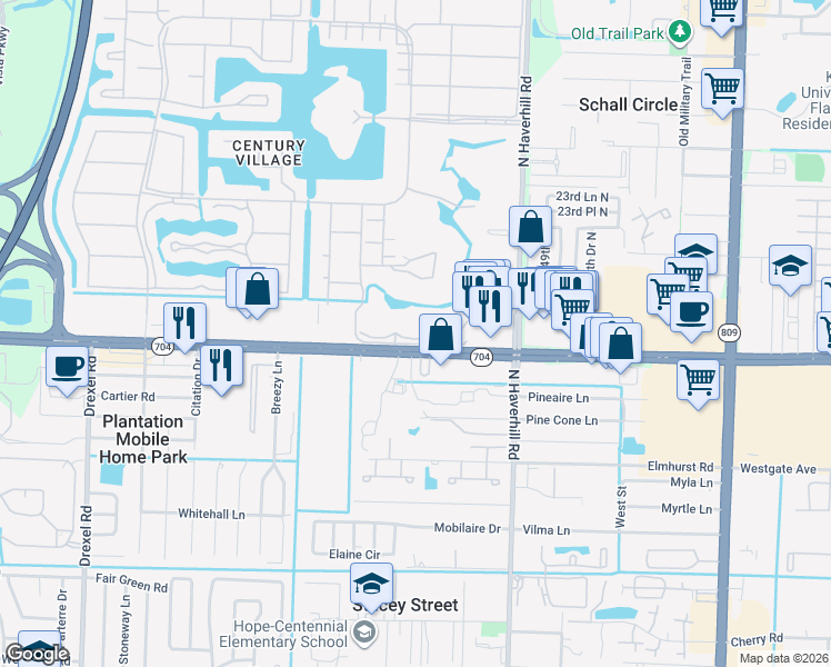 map of restaurants, bars, coffee shops, grocery stores, and more near 413 Southampton A in West Palm Beach