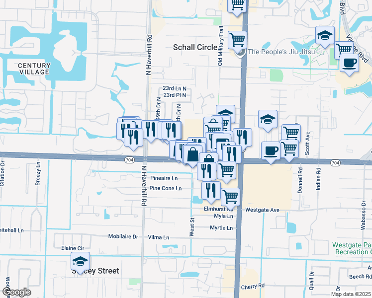 map of restaurants, bars, coffee shops, grocery stores, and more near 4833 Okeechobee Boulevard in West Palm Beach