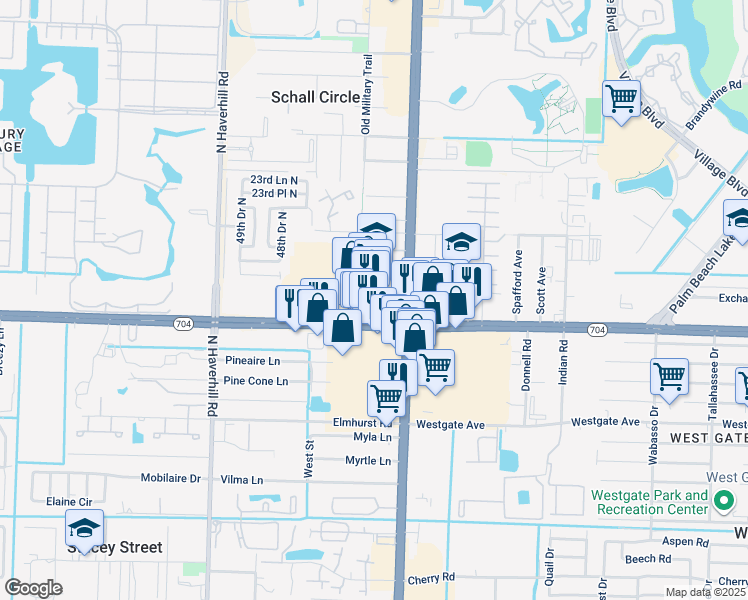 map of restaurants, bars, coffee shops, grocery stores, and more near 2077 North Military Trail in West Palm Beach