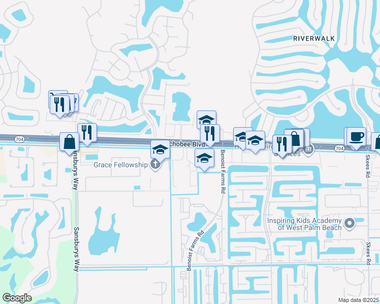 map of restaurants, bars, coffee shops, grocery stores, and more near 1990 Augustine Road in West Palm Beach
