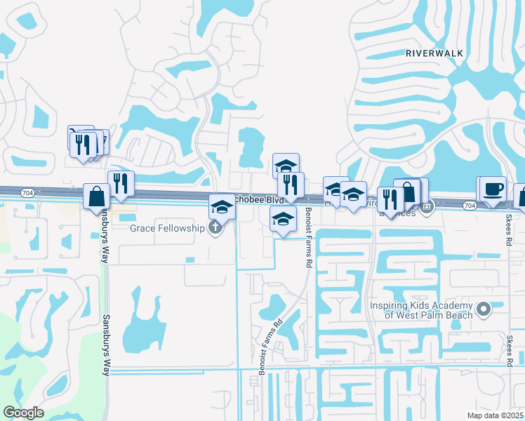 map of restaurants, bars, coffee shops, grocery stores, and more near 1990 Augustine Road in West Palm Beach