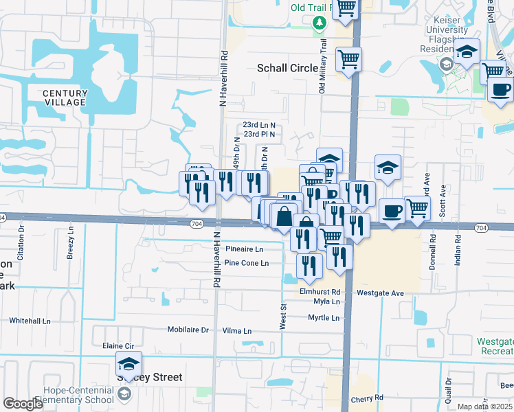 map of restaurants, bars, coffee shops, grocery stores, and more near 4869 Okeechobee Boulevard in West Palm Beach