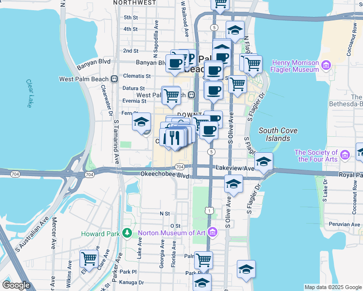 map of restaurants, bars, coffee shops, grocery stores, and more near 700 South Rosemary Avenue in West Palm Beach