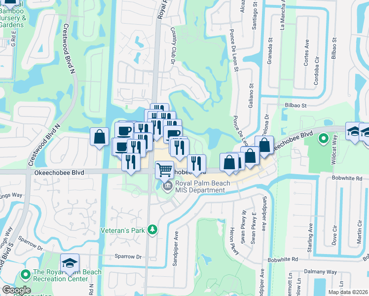 map of restaurants, bars, coffee shops, grocery stores, and more near 1801 Lakeview Circle in Royal Palm Beach