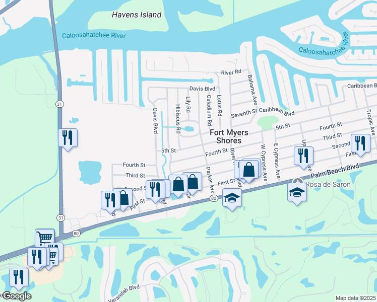 map of restaurants, bars, coffee shops, grocery stores, and more near 12616 Fourth Street in Fort Myers