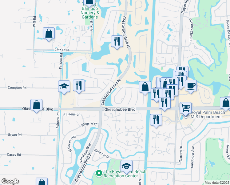 map of restaurants, bars, coffee shops, grocery stores, and more near 1190 Oakwater Drive in West Palm Beach