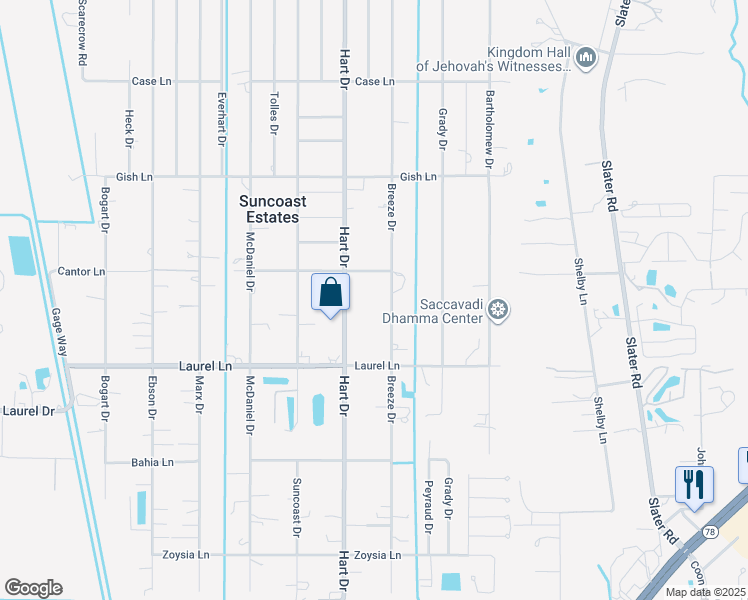 map of restaurants, bars, coffee shops, grocery stores, and more near 7918 Breeze Drive in North Fort Myers