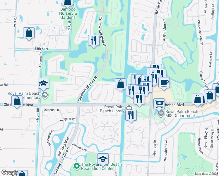 map of restaurants, bars, coffee shops, grocery stores, and more near 1292 Gembrook Court in Royal Palm Beach