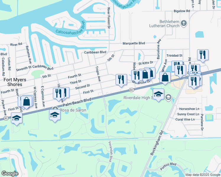 map of restaurants, bars, coffee shops, grocery stores, and more near 13832 First Street in Fort Myers