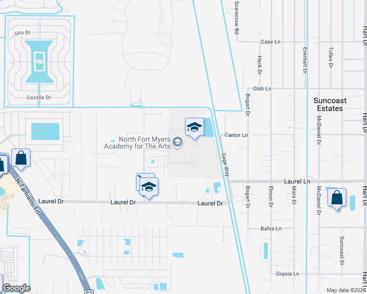 map of restaurants, bars, coffee shops, grocery stores, and more near 1856 Arts Way in North Fort Myers