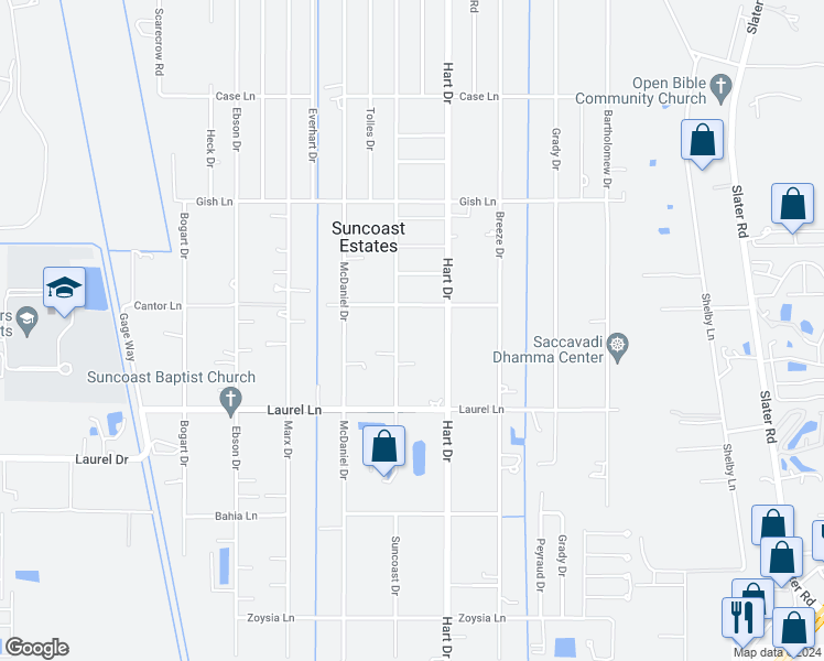 map of restaurants, bars, coffee shops, grocery stores, and more near 7891 Suncoast Drive in North Fort Myers
