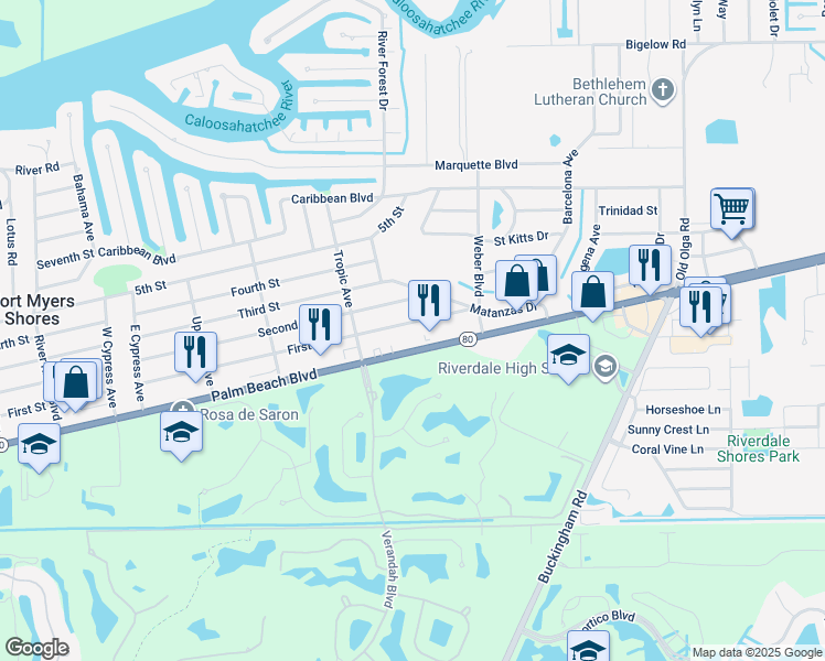 map of restaurants, bars, coffee shops, grocery stores, and more near 13914 First Street in Fort Myers