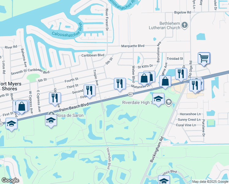 map of restaurants, bars, coffee shops, grocery stores, and more near 13914 First Street in Fort Myers