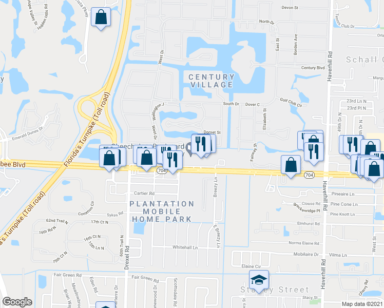 map of restaurants, bars, coffee shops, grocery stores, and more near 5689 Okeechobee Boulevard in West Palm Beach
