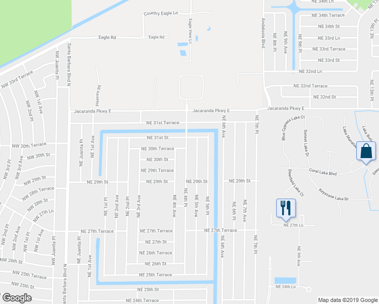 map of restaurants, bars, coffee shops, grocery stores, and more near 3009 Northeast 4th Place in Cape Coral