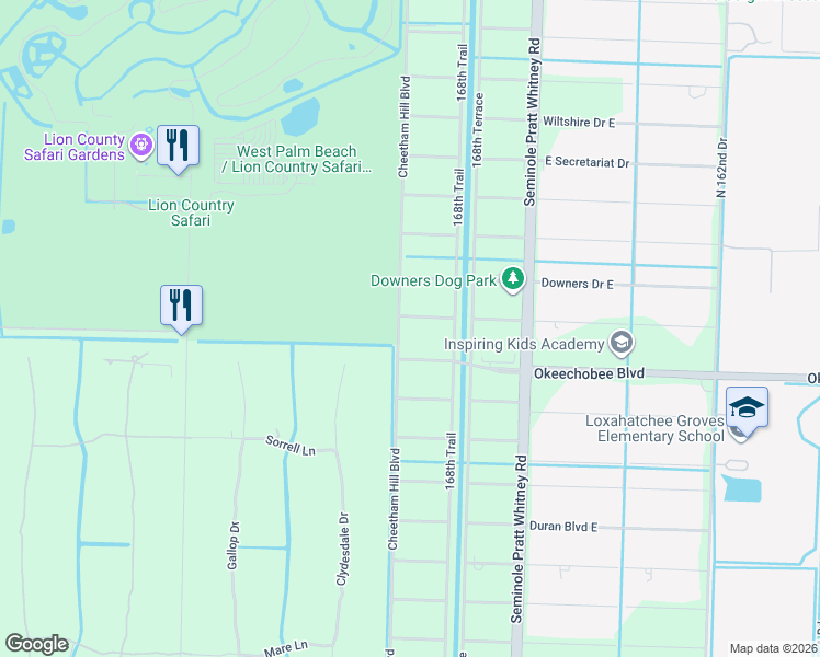 map of restaurants, bars, coffee shops, grocery stores, and more near 16974 Glasgow Drive West in The Acreage