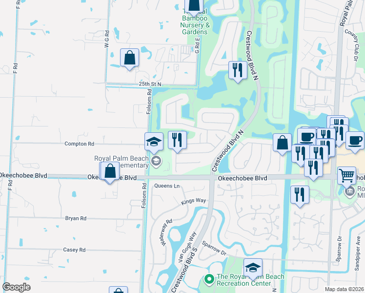 map of restaurants, bars, coffee shops, grocery stores, and more near 1429 Briar Oak Drive in Royal Palm Beach