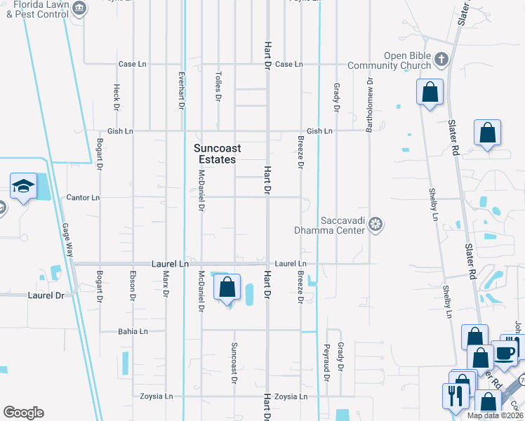 map of restaurants, bars, coffee shops, grocery stores, and more near 7905 Hart Drive in North Fort Myers