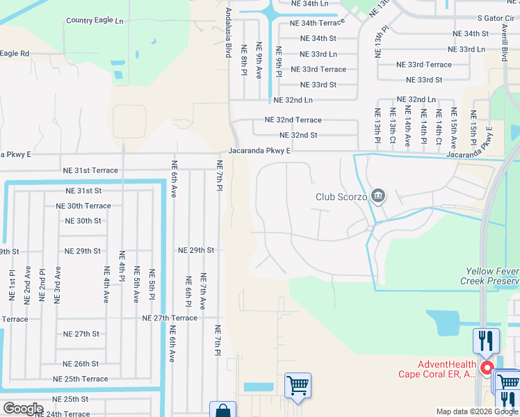 map of restaurants, bars, coffee shops, grocery stores, and more near 2669 Blue Cypress Lake Court in Cape Coral