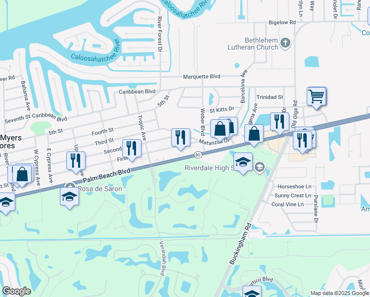 map of restaurants, bars, coffee shops, grocery stores, and more near 13914 First Street in Fort Myers