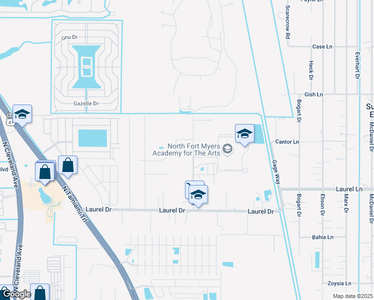 map of restaurants, bars, coffee shops, grocery stores, and more near 2055 Eloise Circle in North Fort Myers