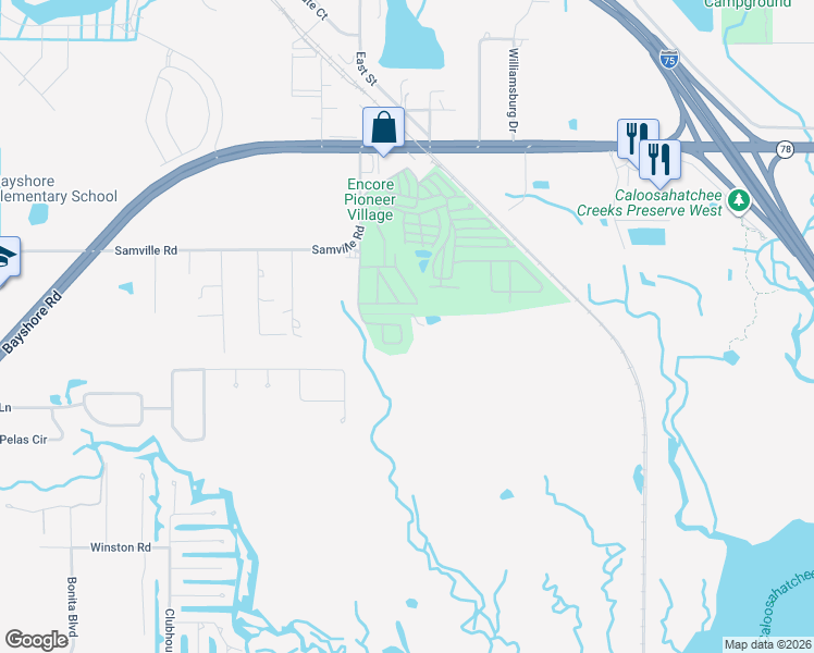 map of restaurants, bars, coffee shops, grocery stores, and more near 16820 Church Drive in North Fort Myers