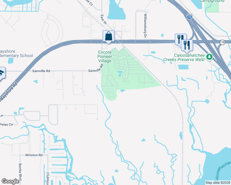 map of restaurants, bars, coffee shops, grocery stores, and more near 16850 Church Drive in North Fort Myers