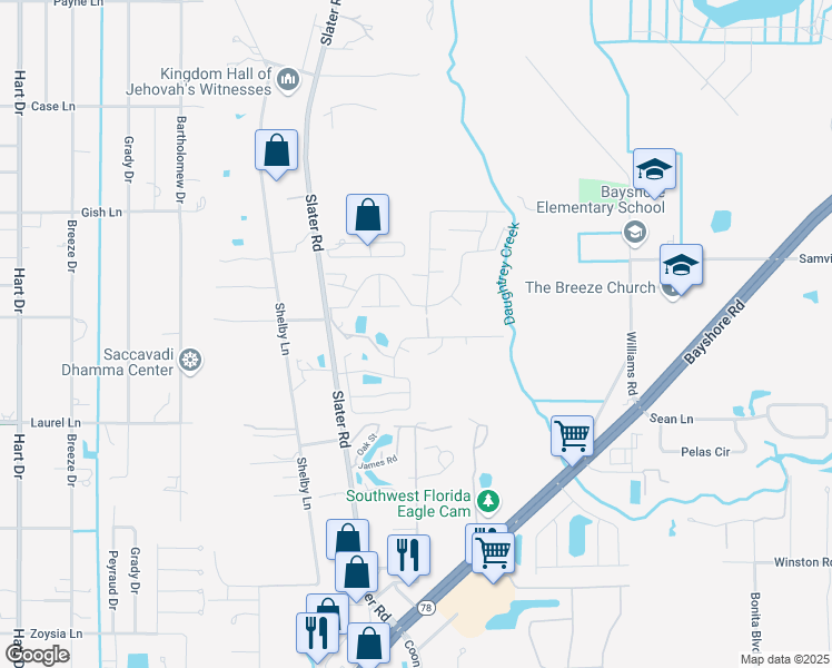 map of restaurants, bars, coffee shops, grocery stores, and more near 6521 Hidden Oaks Drive in North Fort Myers
