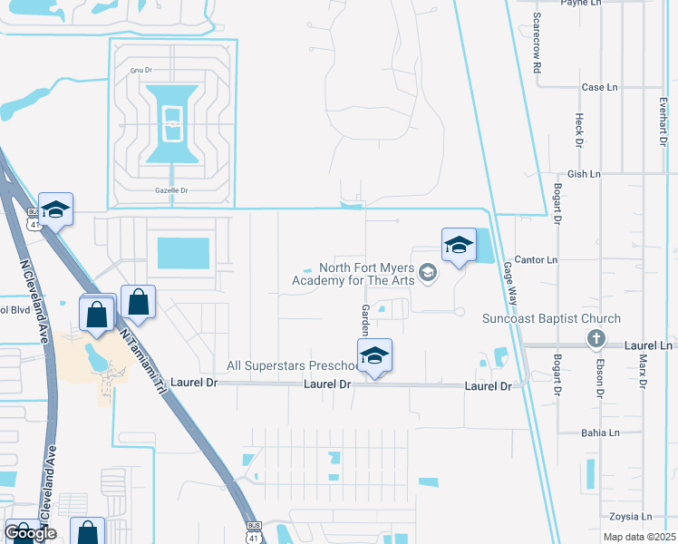map of restaurants, bars, coffee shops, grocery stores, and more near 2055 Eloise Circle in North Fort Myers