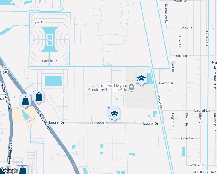 map of restaurants, bars, coffee shops, grocery stores, and more near 2902 Garden Street in North Fort Myers