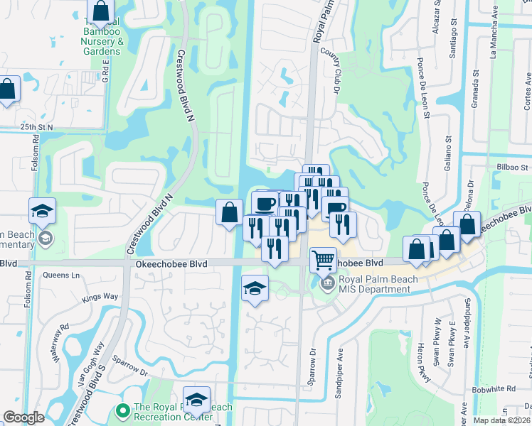 map of restaurants, bars, coffee shops, grocery stores, and more near 1149 Royal Palm Beach Boulevard in Royal Palm Beach