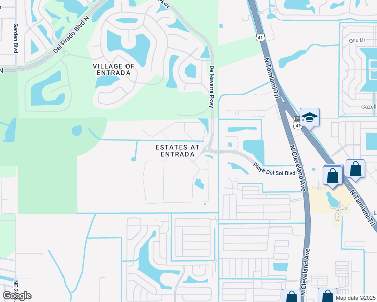 map of restaurants, bars, coffee shops, grocery stores, and more near De Navarra Parkway in North Fort Myers