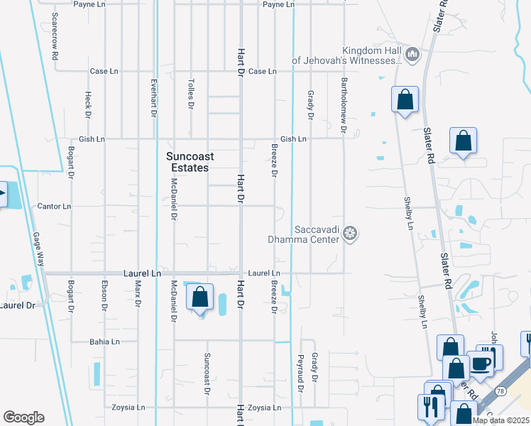 map of restaurants, bars, coffee shops, grocery stores, and more near 7918 Breeze Drive in North Fort Myers